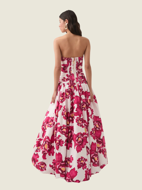 Aje Pink Floral Violette Bubble Hem Maxi Dress