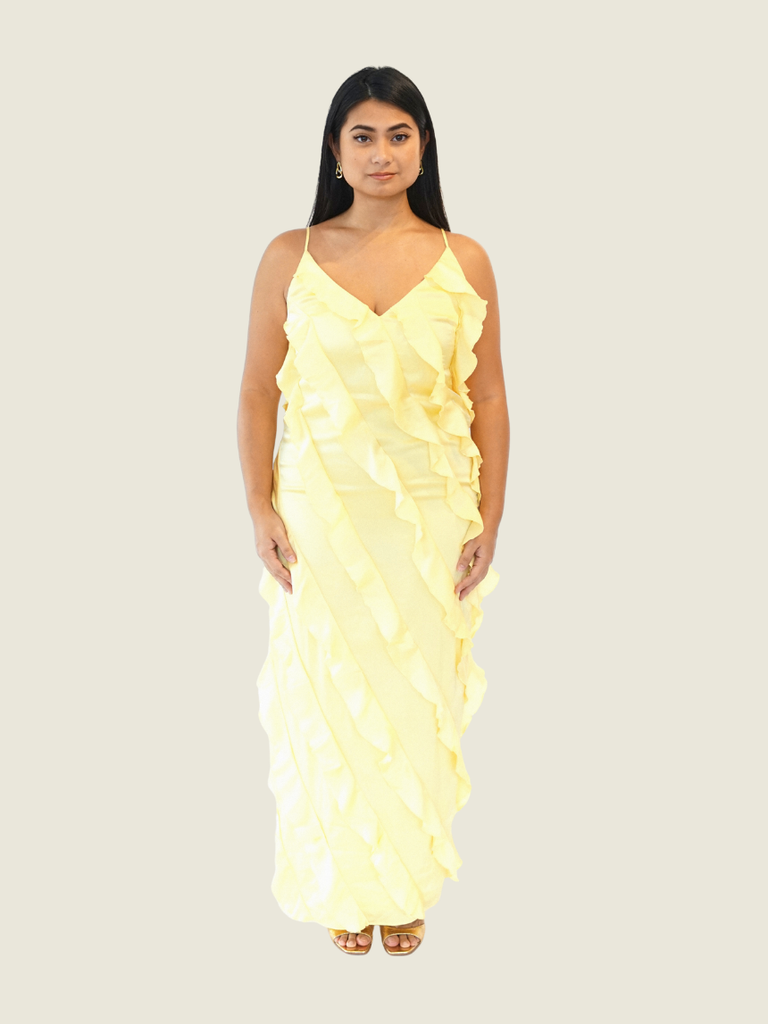 Anthropolgie Yellow Bias Cut Midi Dress