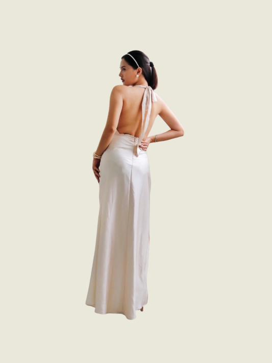 Apogee Anais Champagne Halter Maxi Dress