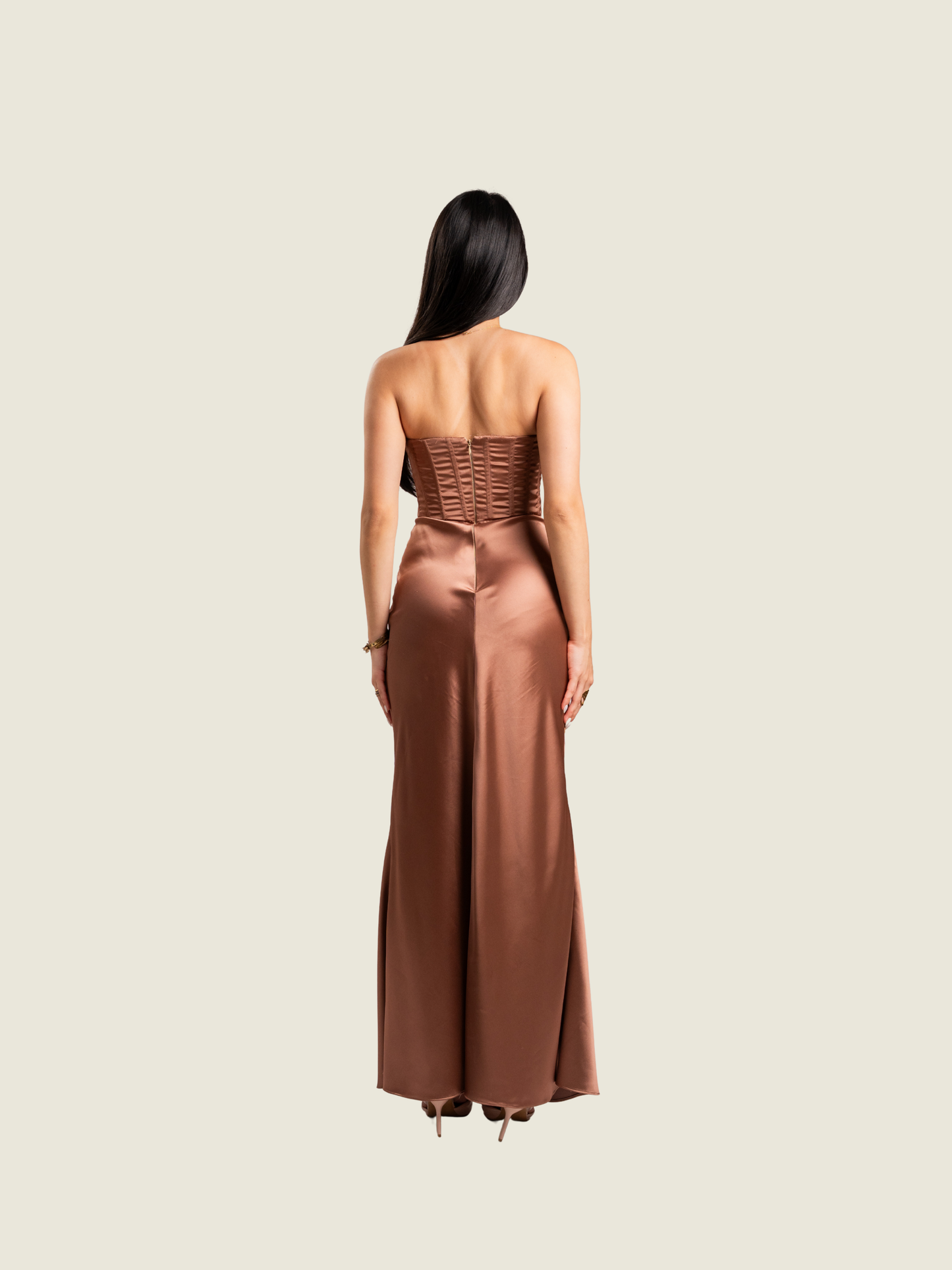 Apogee Brown Corset Maxi Dress