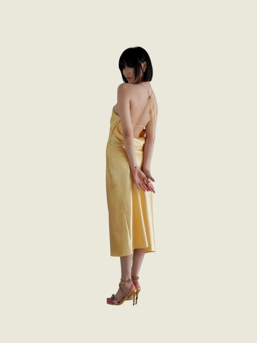 Apogee Diamant Halter Yellow Midi Dress