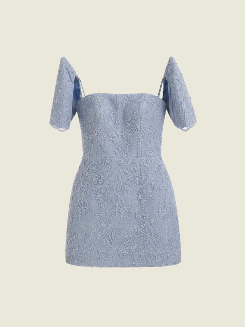 dusty blue mini dress Atelier Carlene Dusty Blue Mini with Detachable Butterfly Sleeves –  Continuiti