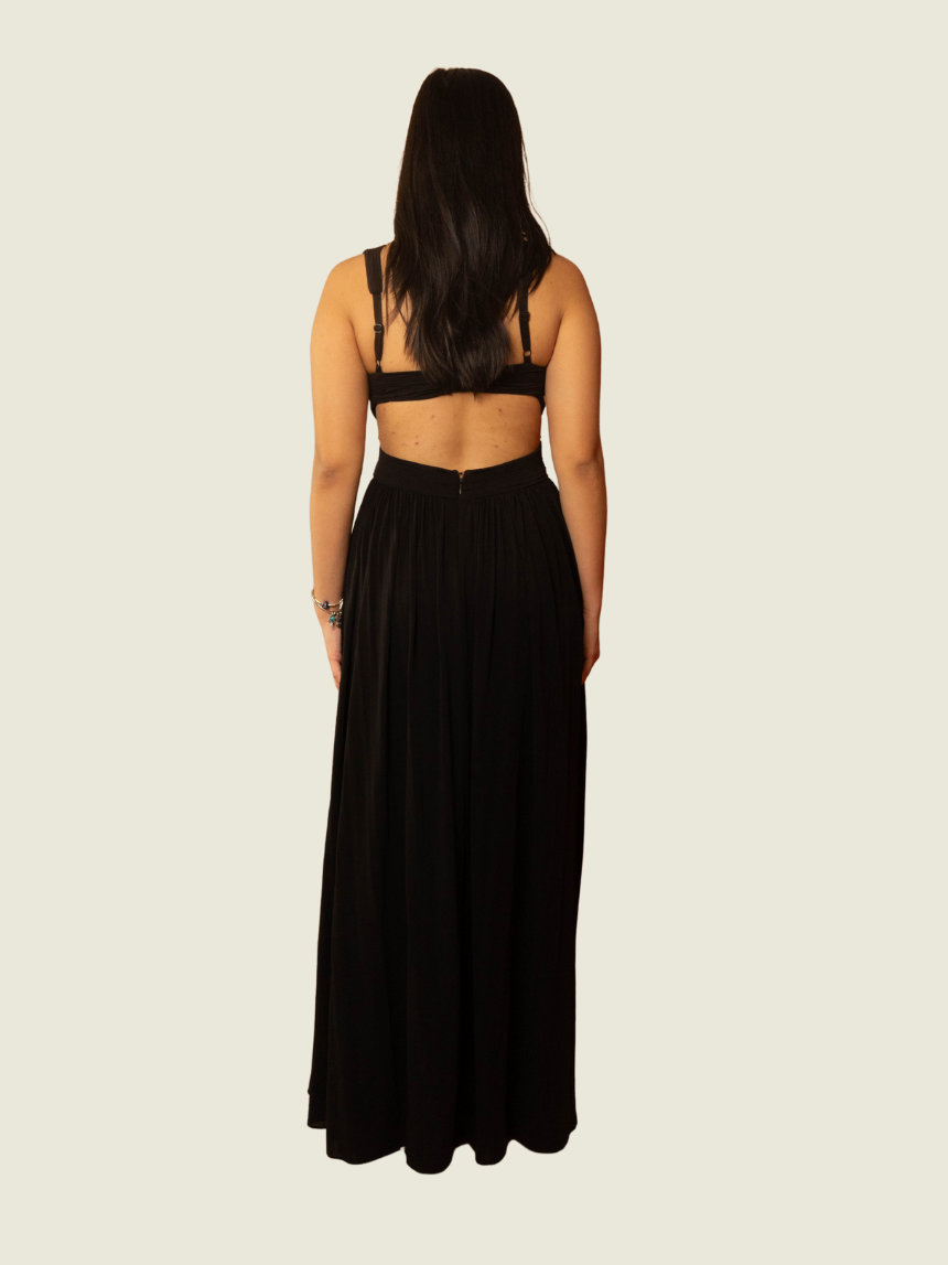 BCBG Black Pleated Cut Out Gown