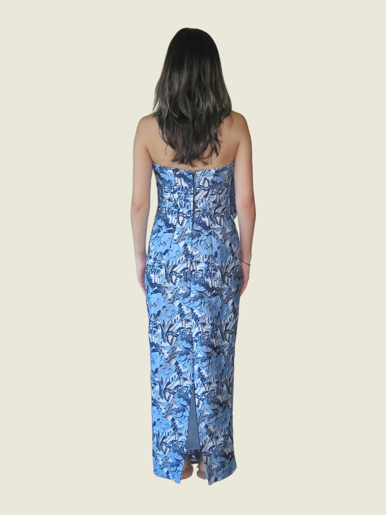 Bianca Cordero Custom Blue Floral Tube Gown