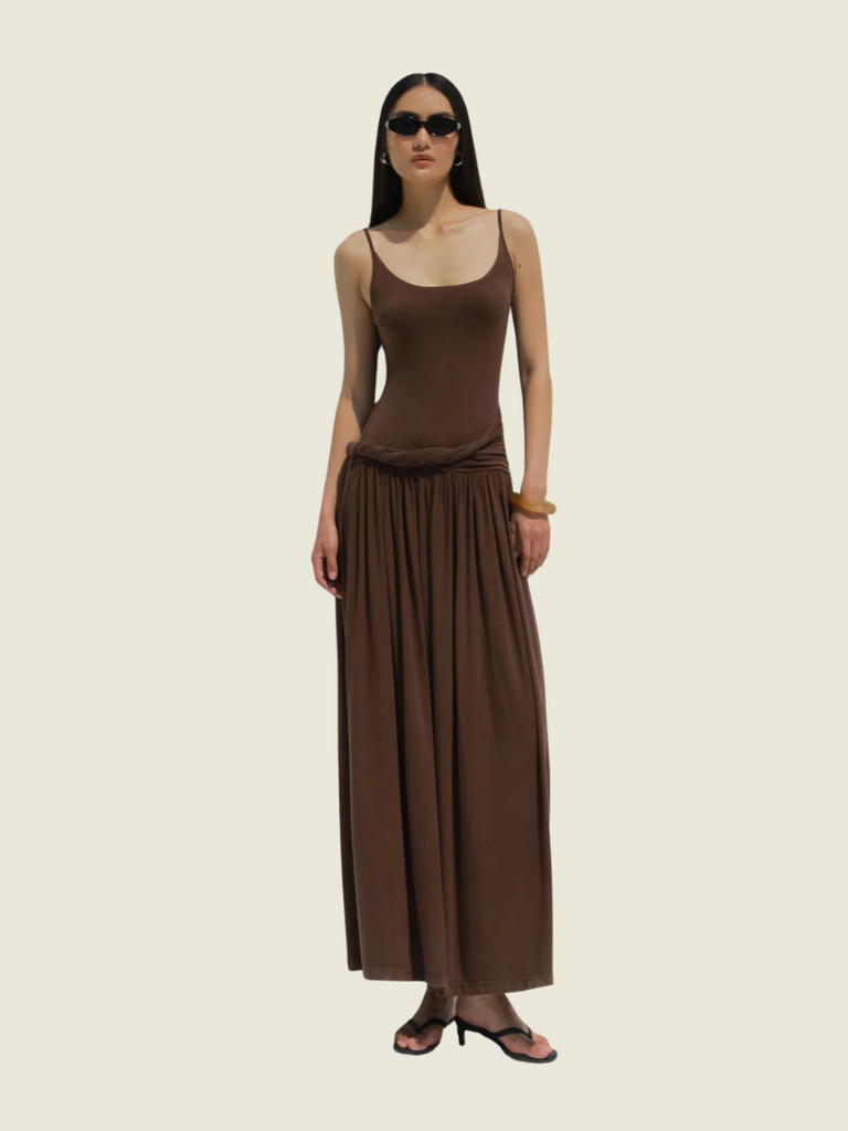 COCOSIN Brown Spaghetti Strap Maxi Dress