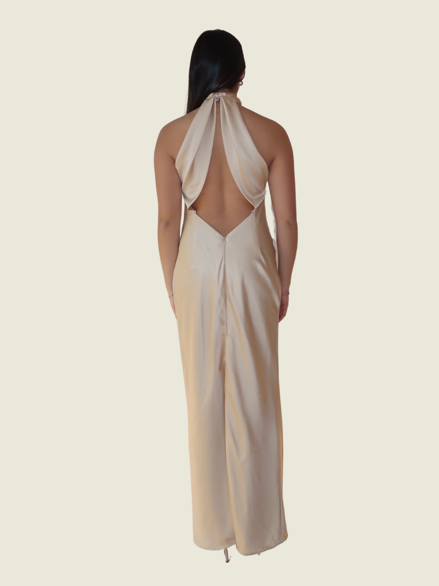 Carina Atelier Champagne Backless Halter Maxi