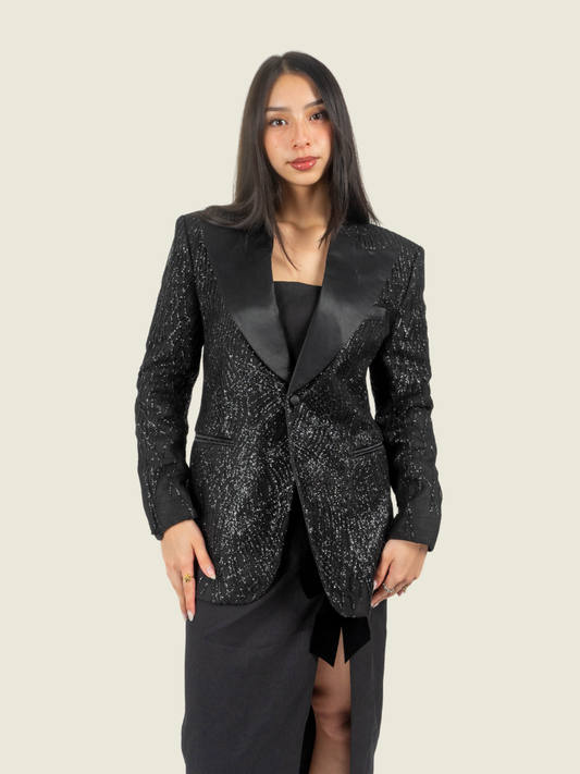 Chris Nick Black French Twill with Glitter Overlay Tuxedo Blazer