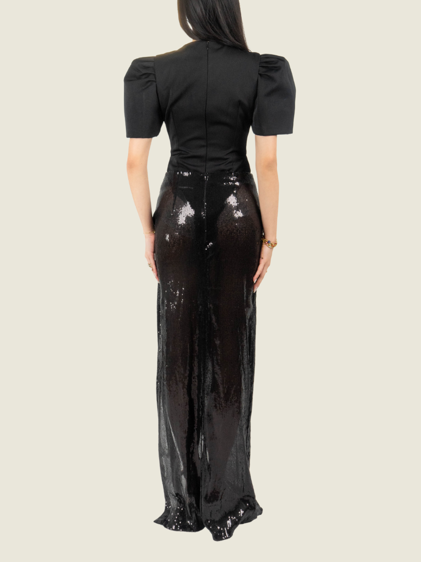 Chris Nick Black Sequin Sheer Long Skirt