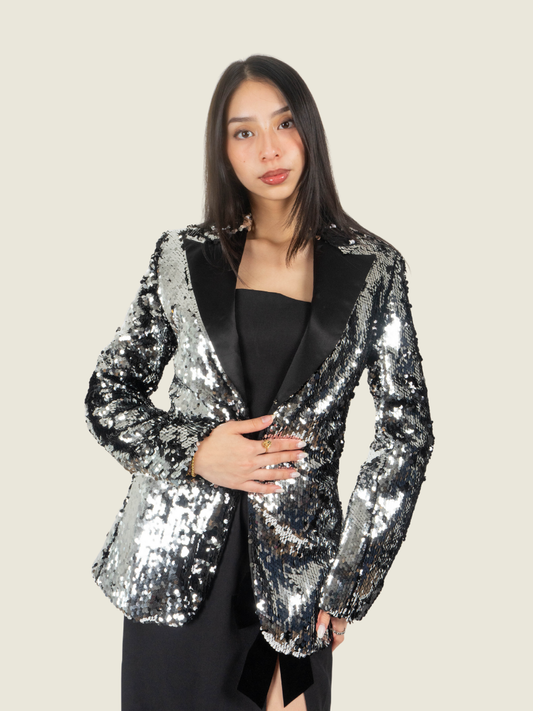 Chris Nick Silver and Black Blazer with Standing Collar