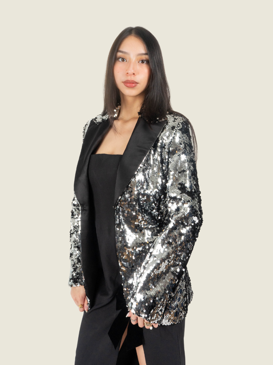 Chris Nick Silver and Black Blazer with Standing Collar