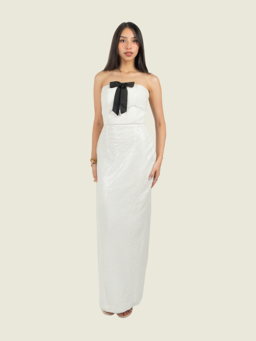Chris Nick White Sequin Tube Gown