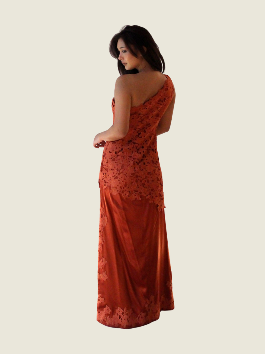 Custom Lace Silk Asymmetrical Gown