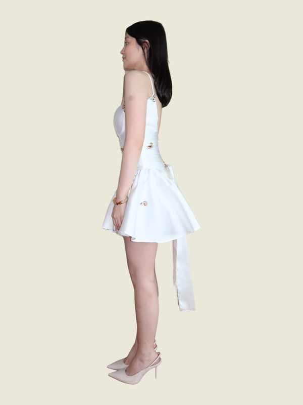 Custom Mikado White Beaded Mini Dress