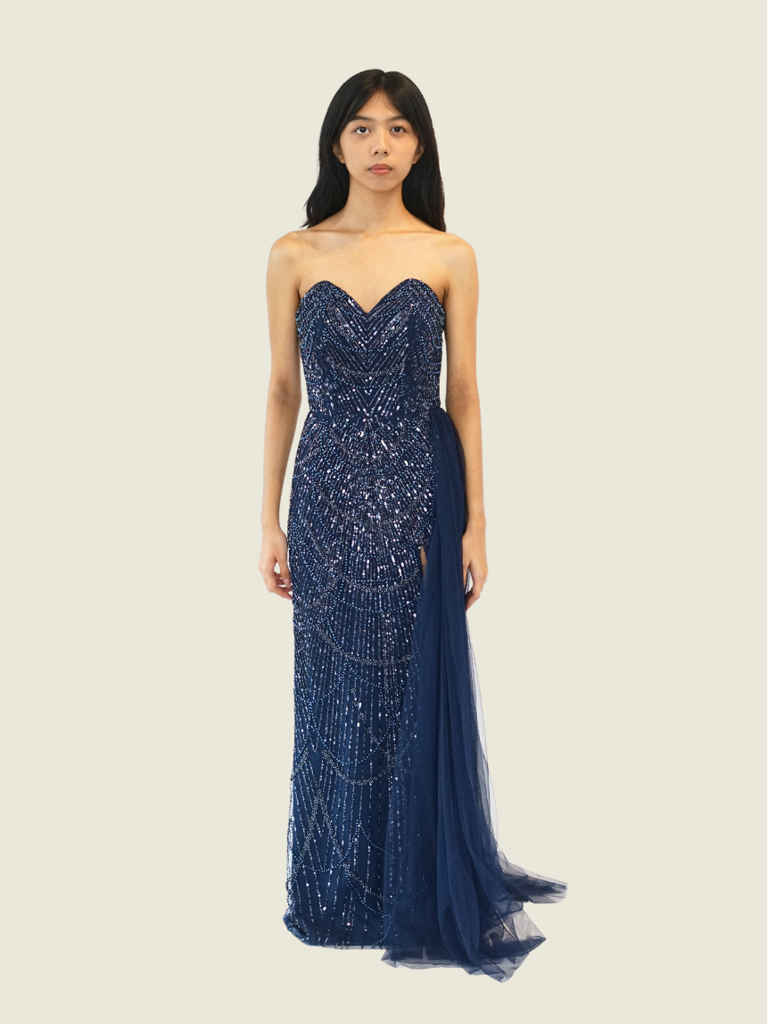 Debbie Co Navy Blue Sequin Gown