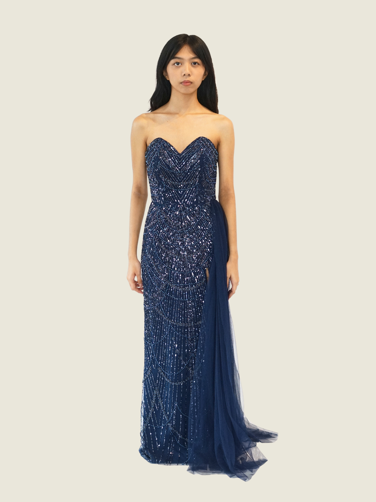 Debbie Co Navy Blue Sequin Gown