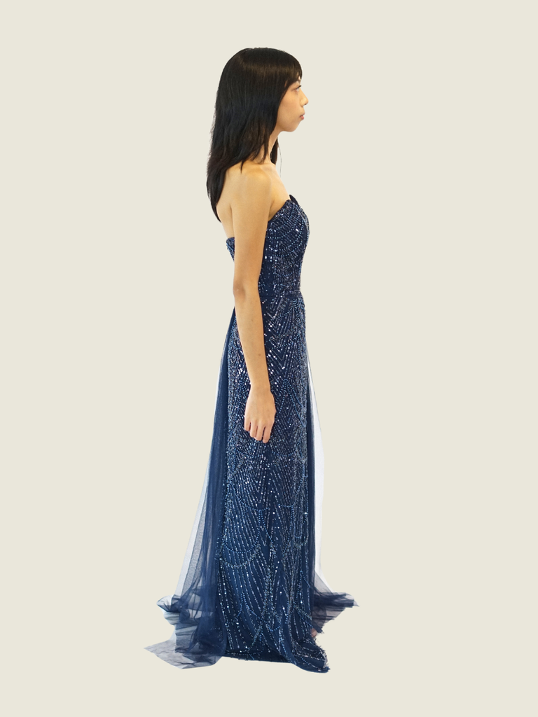 Debbie Co Navy Blue Sequin Gown