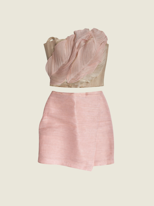 Ditta Pink Ruffle Corset Top and Skirt Set