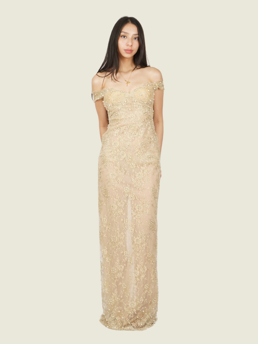 Embelished Lace Nude Gown