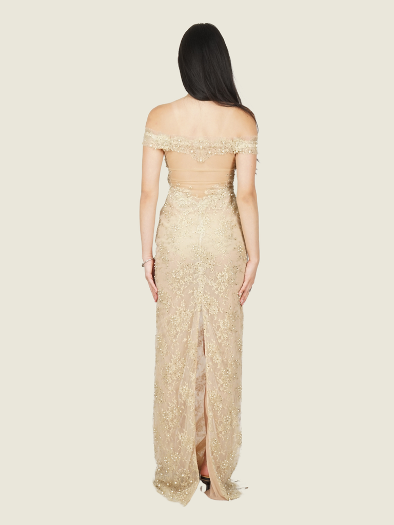 Custom Embelished Lace Nude Gown