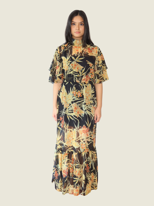 Eustacia Rodriguez Printed Floral Sheer Cover Up with Black Mini