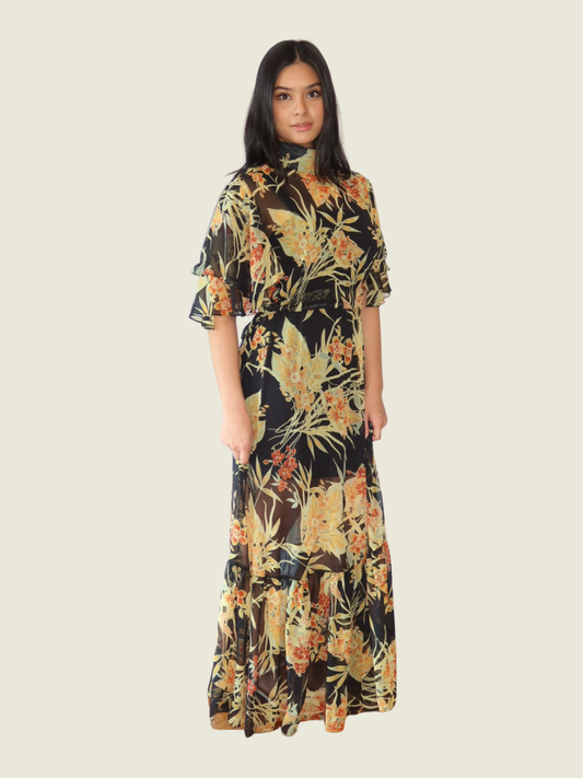 Eustacia Rodriguez Printed Floral Sheer Cover Up with Black Mini