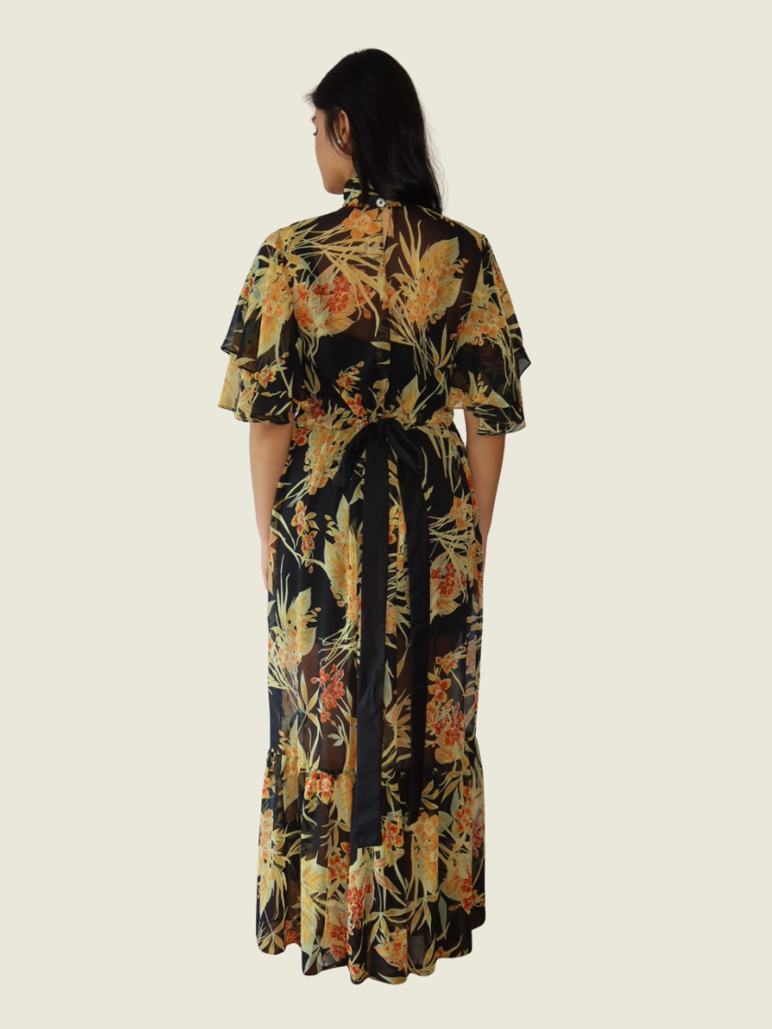 Eustacia Rodriguez Printed Floral Sheer Cover Up with Black Mini