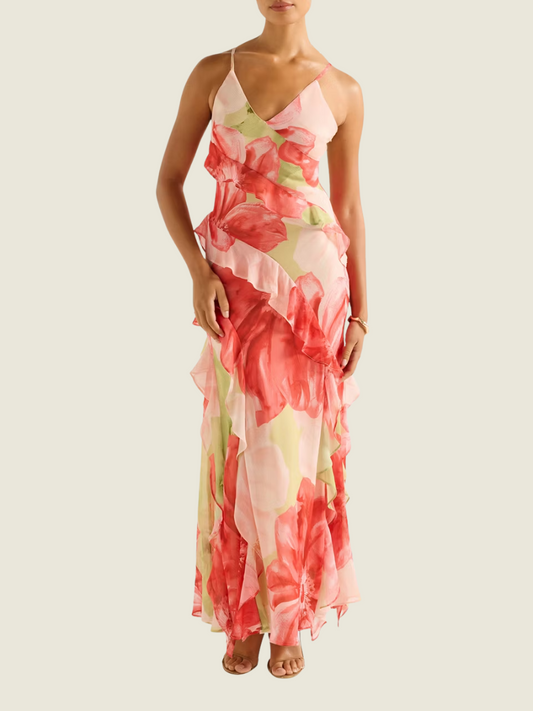 Ever New Floral Poppy Ruffle Gown (M)