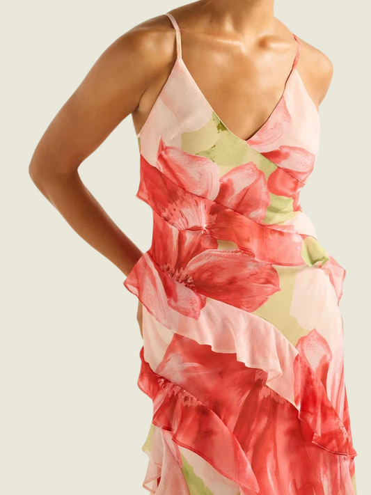 Ever New Floral Poppy Ruffle Gown (M)