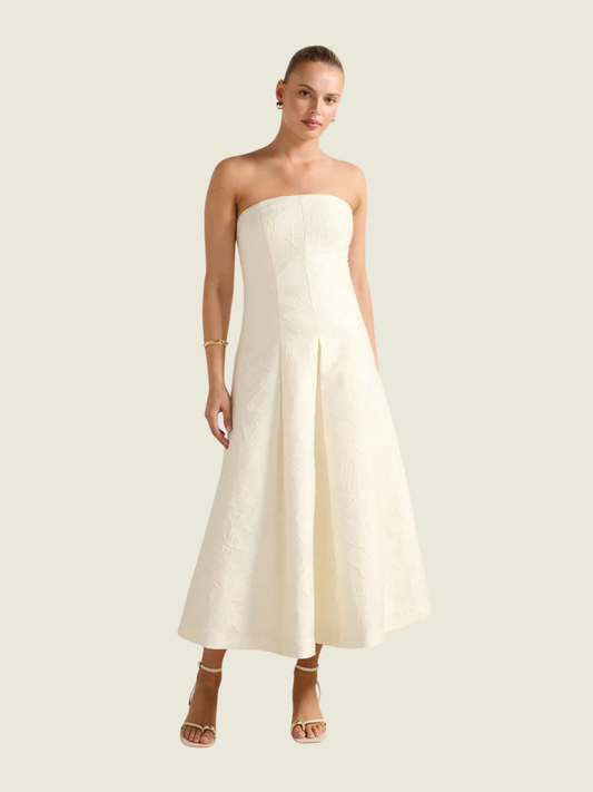 Ever New Porcelain Charlotte Strapless Jacquard Midi Dress
