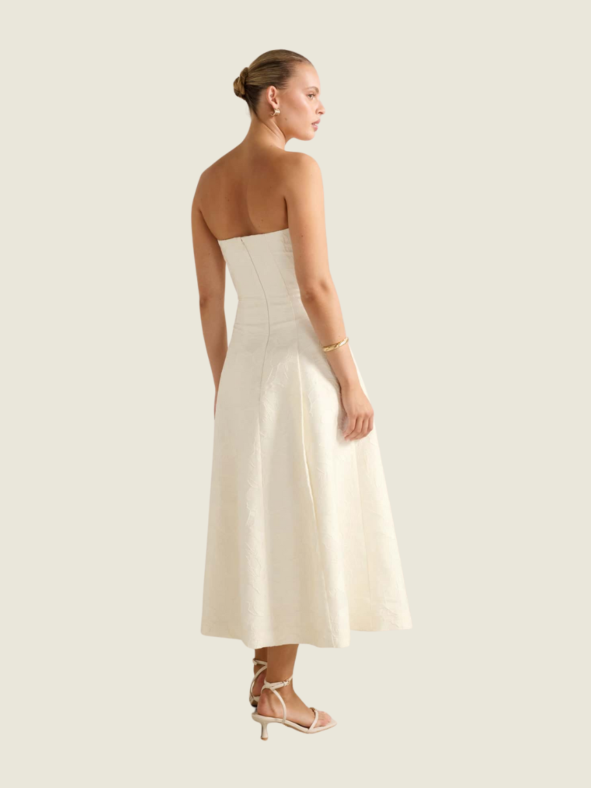 Ever New Porcelain Charlotte Strapless Jacquard Midi Dress