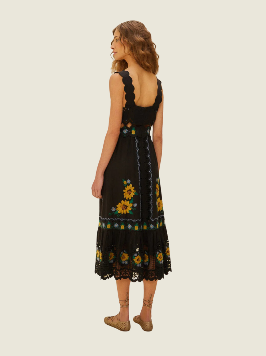 Farm Rio Black Cross Stitch Sunflower Richelieu