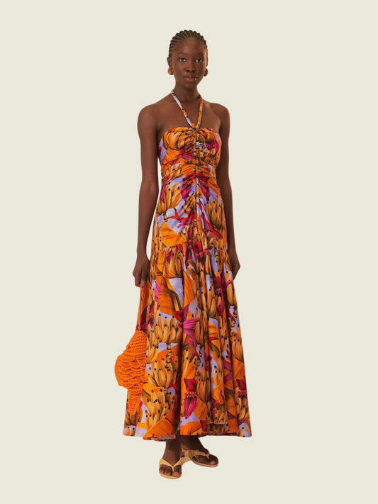 Farm Rio Lilac Banana Forest Organic Cotton Maxi Dress