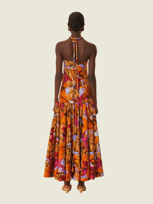Farm Rio Lilac Banana Forest Organic Cotton Maxi Dress