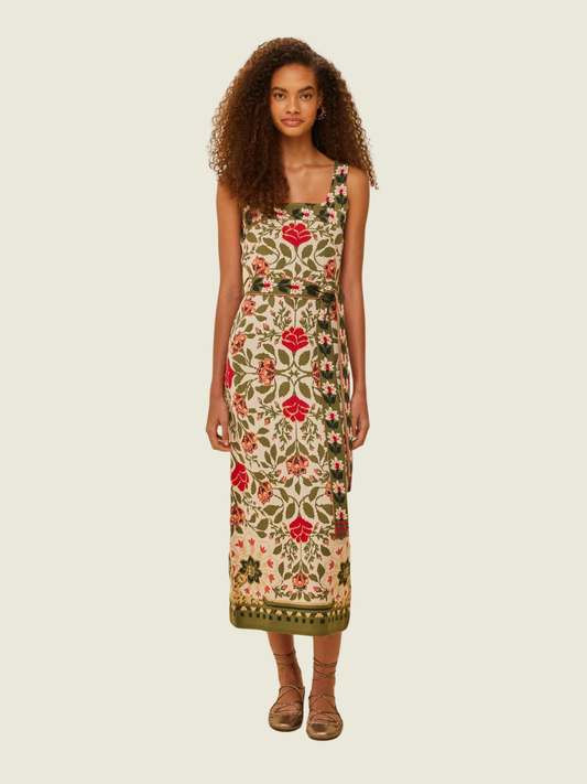 Farm Rio Sand Garden Tapestry Back Bow Maxi Dress