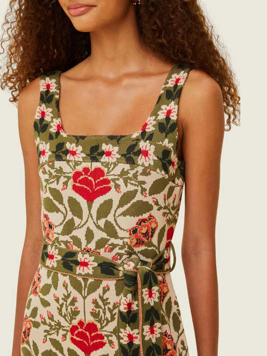 Farm Rio Sand Garden Tapestry Back Bow Maxi Dress
