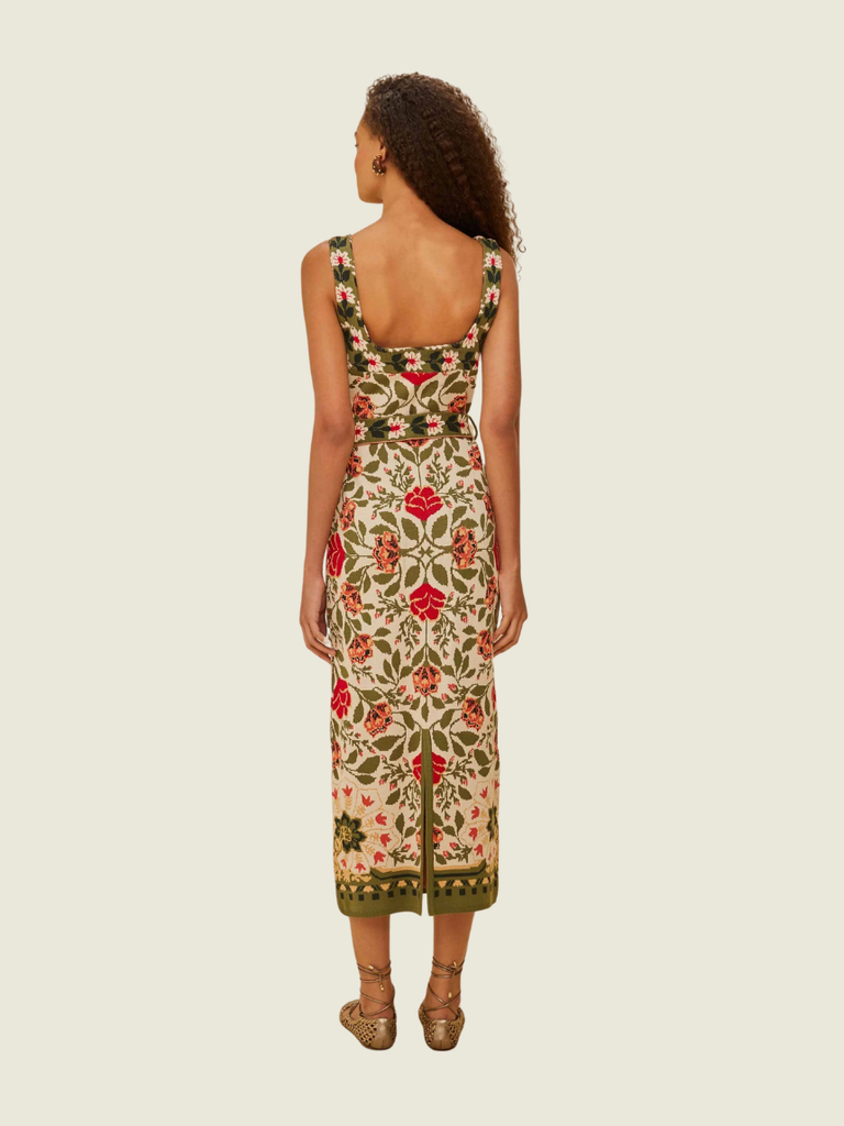 Farm Rio Sand Garden Tapestry Back Bow Maxi Dress