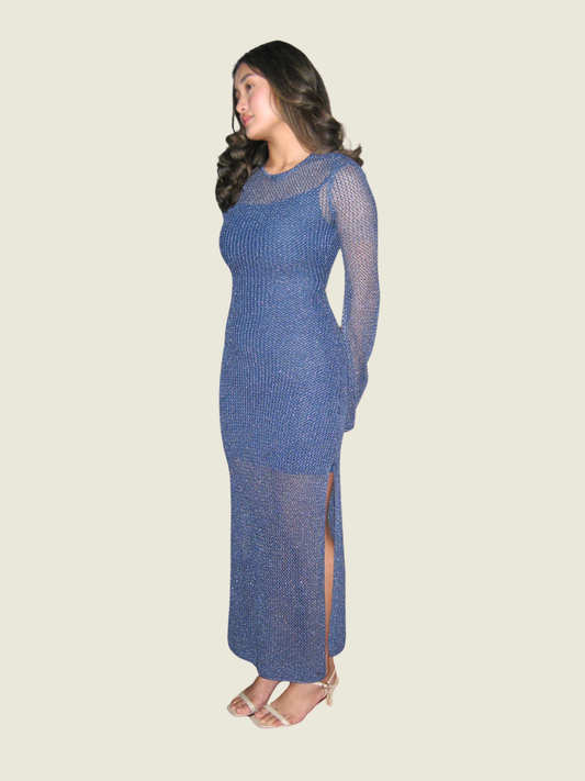 Feels by Brownie Long Sleeve Metallic Yarn Dress