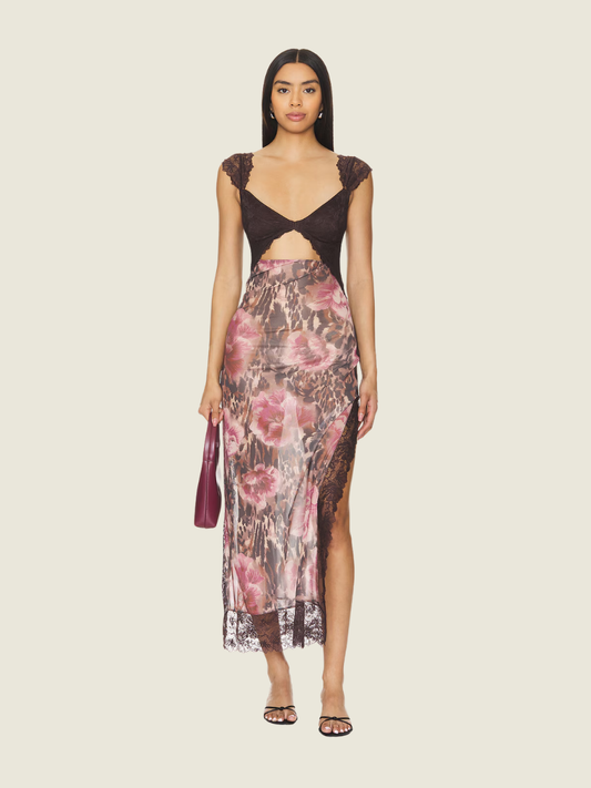 Free People x Intimately FP Suddenly Fine Maxi Slip in Shaved Chocolate Combo