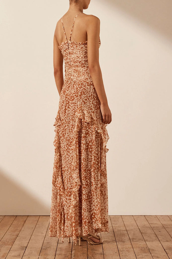 Shona Joy Hala Ruched Frill Maxi Dress