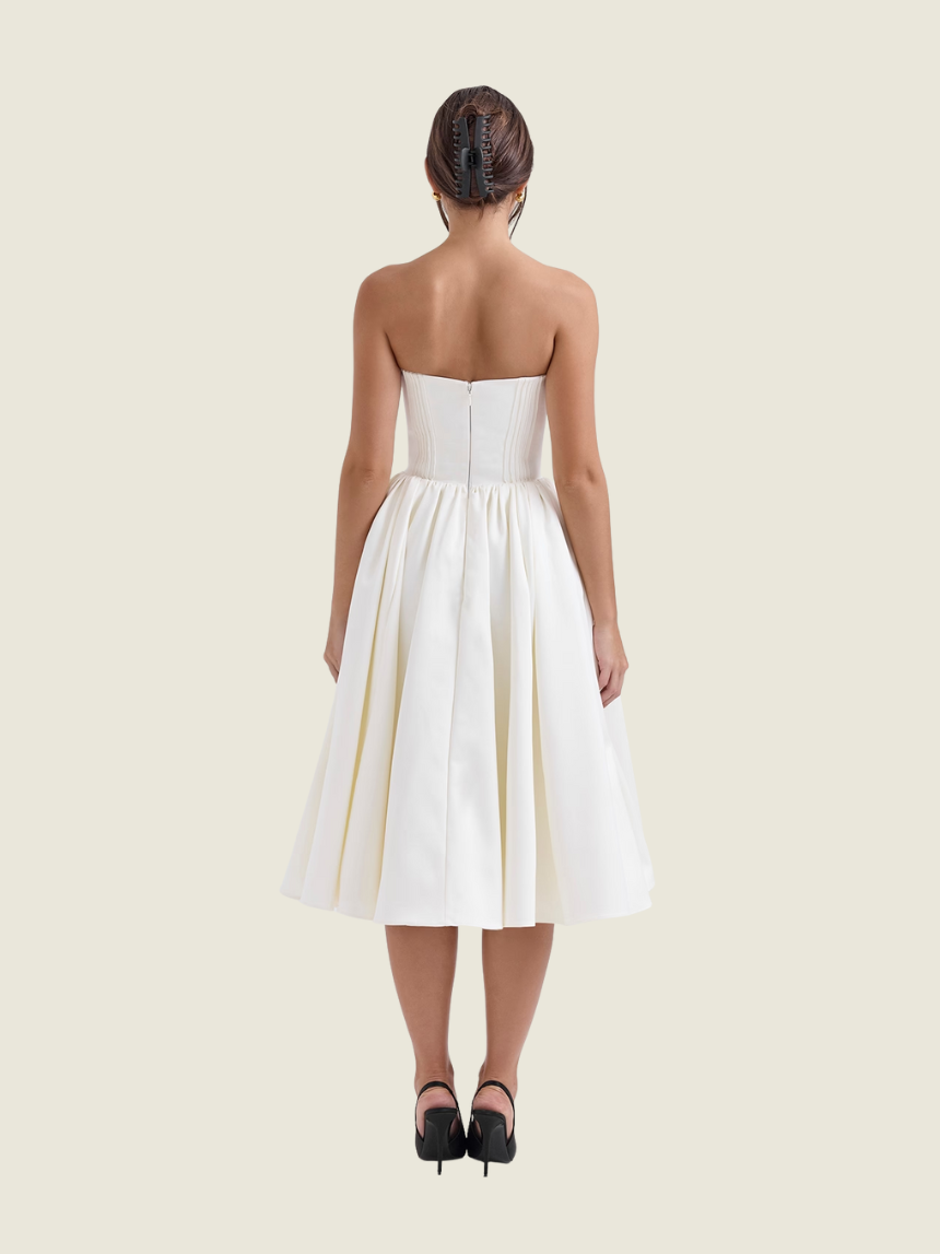 House of CB Ivory Coco Strapless Corset Midi Dress
