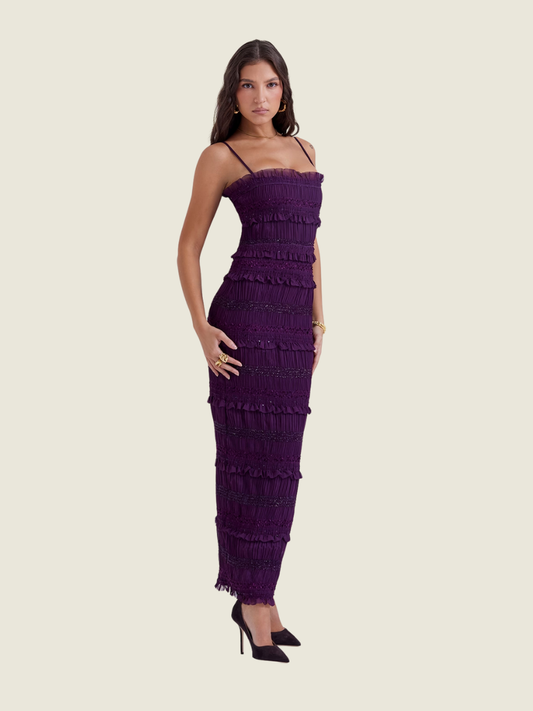 House of CB Solana Grape Sequin Pleat Corset Dress