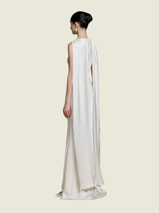 Huong Venus Silk White Scarf Maxi Dress