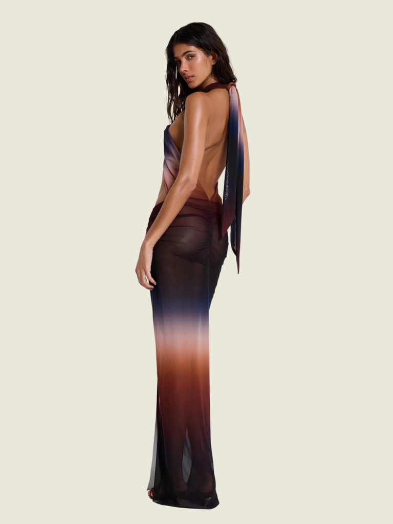 Jaded London Azevedo Knotted Halterneck Maxi Dress in Ombre Multi