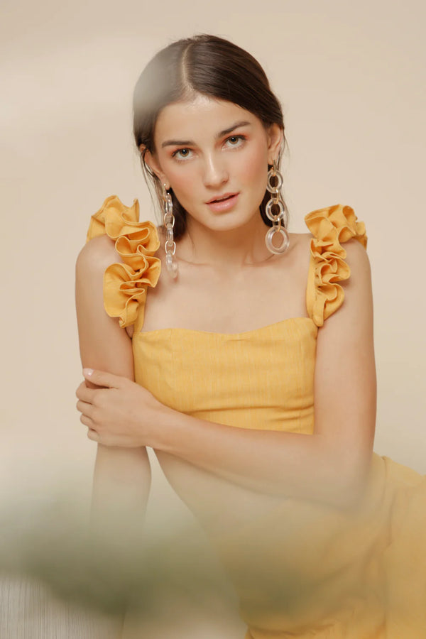 Zoo the Label Guada Dress Crop Ruffle Top and High Waist Shirred Maxi Skirt