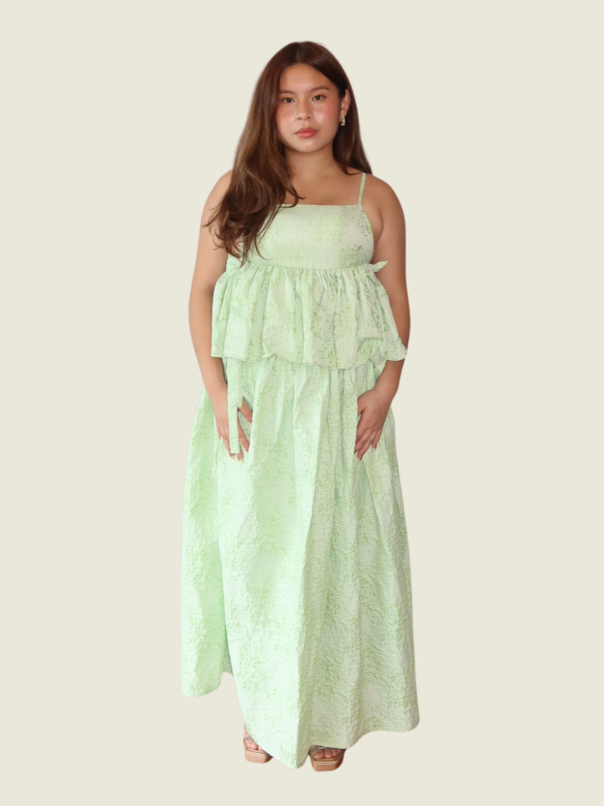 Kc Aquino Green Two-piece Jacquard Set