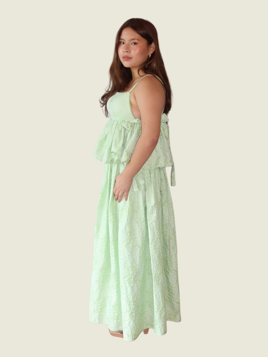 Kc Aquino Green Two-piece Jacquard Set
