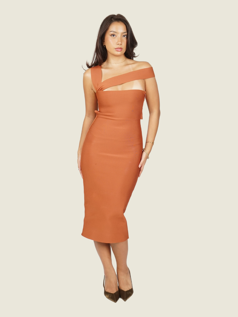 La Glamour Queen Dusty Orange Midi Dress