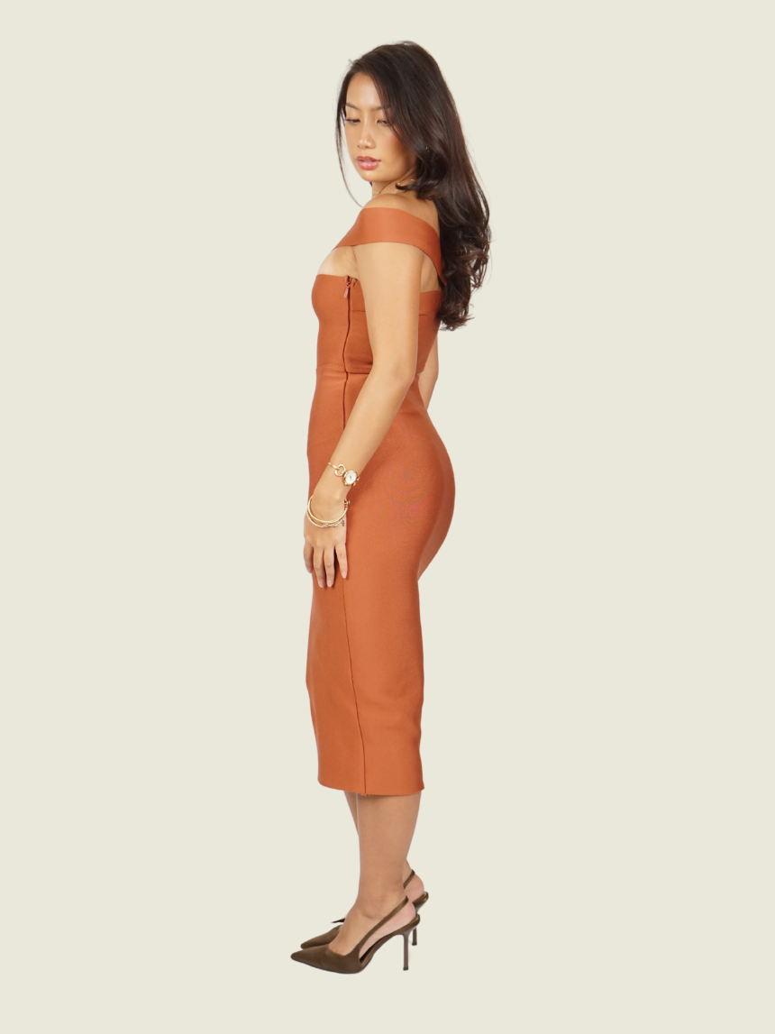 La Glamour Queen Dusty Orange Midi Dress