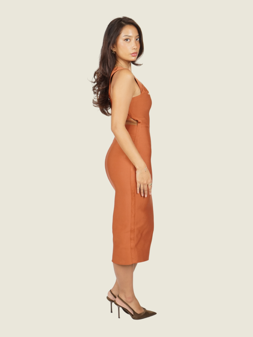 La Glamour Queen Dusty Orange Midi Dress