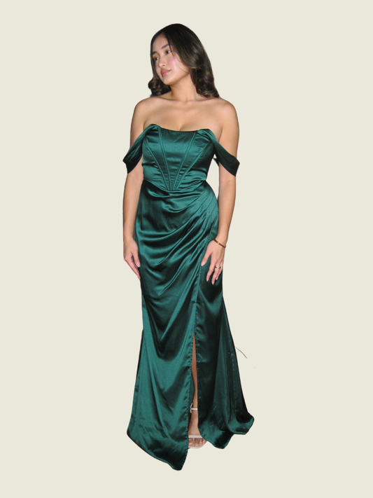 Maniju Emerald Green Off Shoulder Gown